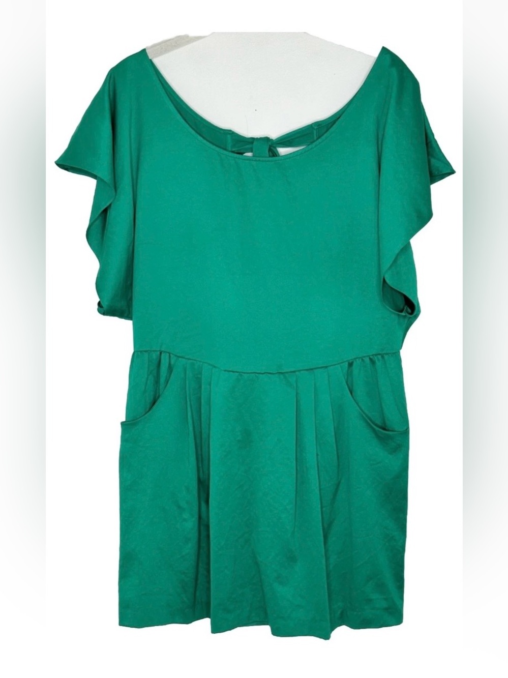 Free People Green Women's Flutter Sleeve Peplum 👗 Sz Sm Pre Loved Small Defect